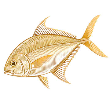 Golden Engraving of a Jack Fish Isolated on White