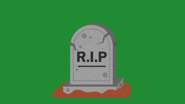 Zombie hand coming out of grave with RIP tombstone cartoon animation on green screen chroma key background