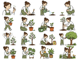 Fototapeta premium Gardening and Plant Care Flat Illustration Collection