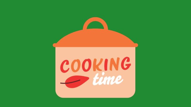 Cooking time pot with autumn leaf graphic and typography on a solid green background