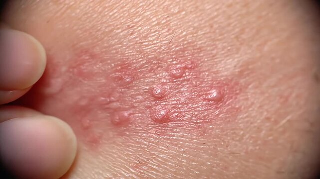 Red bumpy skin rash on human body.