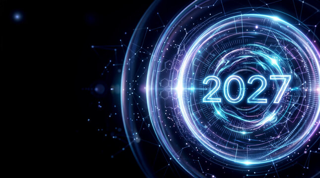 Futuristic Digital Design with 2027 Year and Abstract Technology Elements