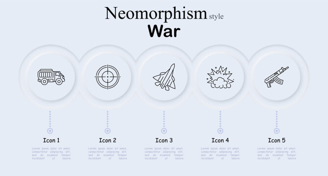 War set icon. Armored military vehicle, precision targeting sight, combat aircraft machinery, destructive explosion effect, tactical firearm equipment, neumorphism battlefield graphics.