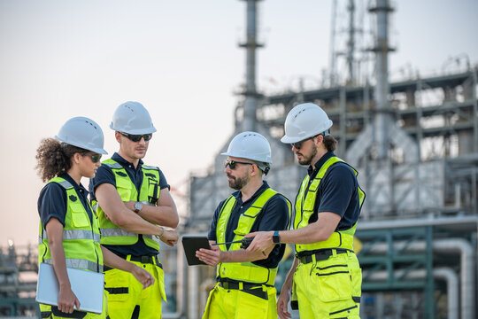 Refinery industry, engineer working in industrial production, oil and gas refinery plant industry factory, Petrochemical plant.