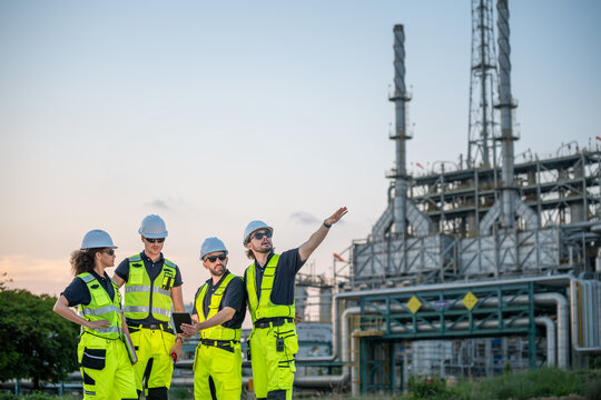 Refinery industry, engineer working in industrial production, oil and gas refinery plant industry factory, Petrochemical plant.