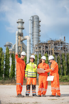 Refinery industry, engineer working in industrial production, oil and gas refinery plant industry factory, Petrochemical plant.