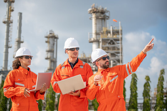 Refinery industry, engineer working in industrial production, oil and gas refinery plant industry factory, Petrochemical plant.