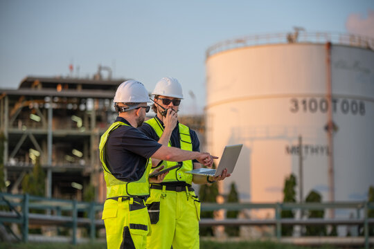Refinery industry, engineer working in industrial production, oil and gas refinery plant industry factory, Petrochemical plant.