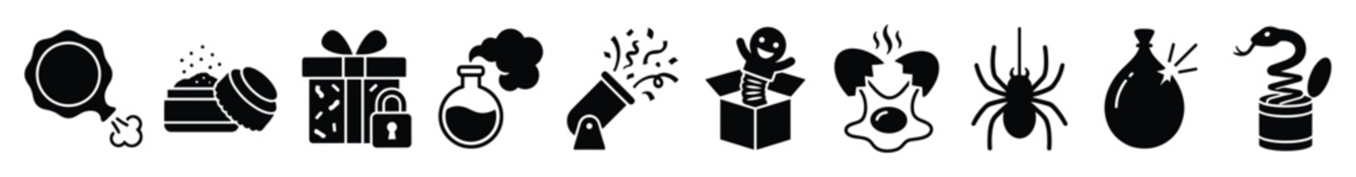 Set of prank and gag icons for April Fools Day humor and comedy applications