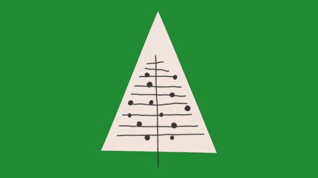 Minimal sketch style Christmas tree video animation on green background for holiday winter project