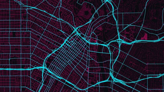 4K Cyberpunk Neon City Street Map of Los Angeles, USA &mdash; High Resolution Road Network Poster