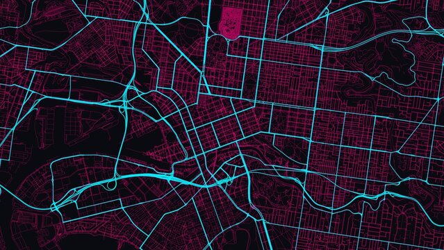 4K Cyberpunk Neon City Street Map of Melbourne, Australia &mdash; High Resolution Road Network Poster