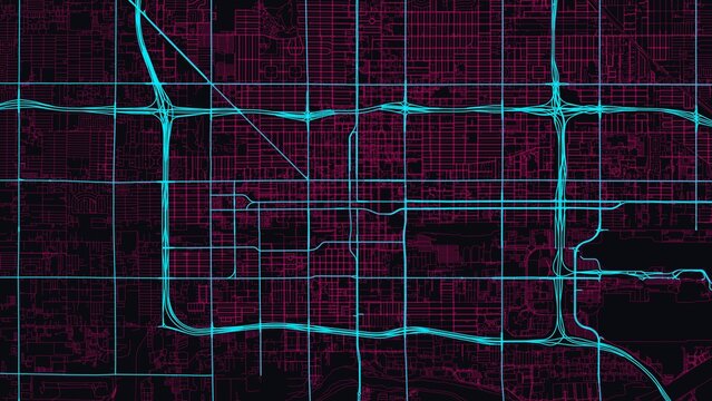 4K Cyberpunk Neon City Street Map of Phoenix, USA &mdash; High Resolution Road Network Poster