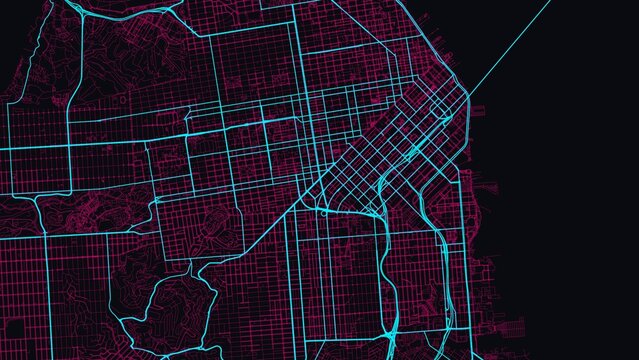 4K Cyberpunk Neon City Street Map of San Francisco, USA &mdash; High Resolution Road Network Poster