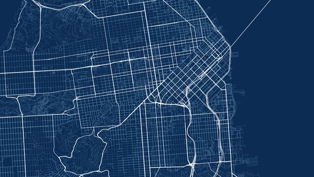 4K Technical Blueprint City Street Map of San Francisco, USA &mdash; High Resolution Road Network Poster