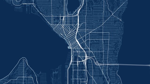 4K Technical Blueprint City Street Map of Seattle, USA &mdash; High Resolution Road Network Poster