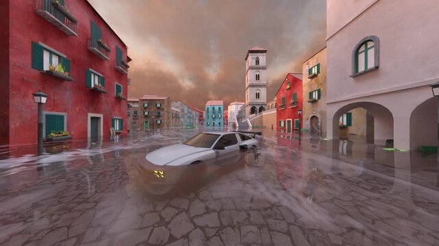 水没した都市　3DCGレンダリング
