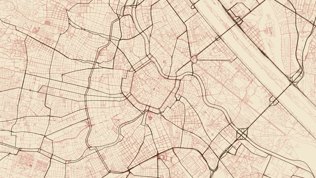 4K Vintage Antique Sepia City Street Map of Vienna, Austria &mdash; High Resolution Road Network Poster