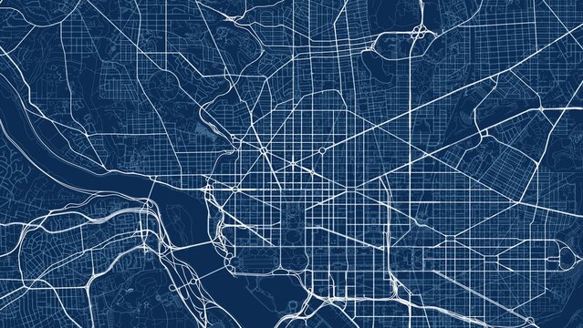 4K Technical Blueprint City Street Map of Washington DC, USA &mdash; High Resolution Road Network Poster