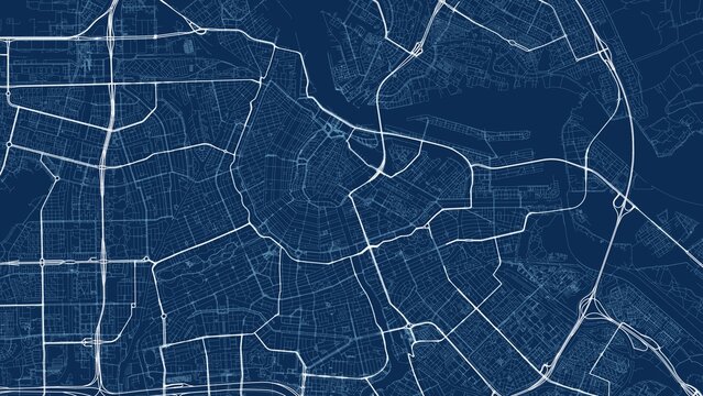 4K Technical Blueprint City Street Map of Amsterdam, Netherlands &mdash; High Resolution Road Network Poster
