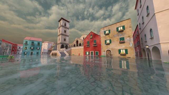 水没した都市　3DCGレンダリング

