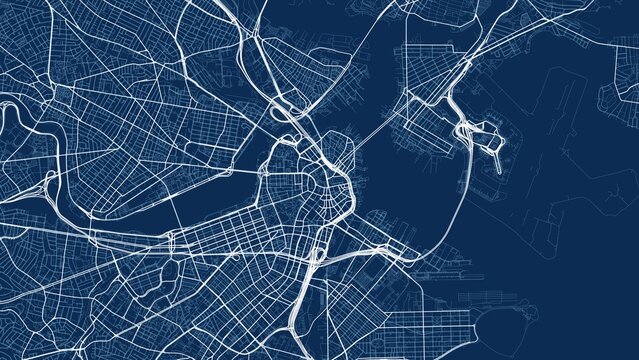4K Technical Blueprint City Street Map of Boston, USA &mdash; High Resolution Road Network Poster