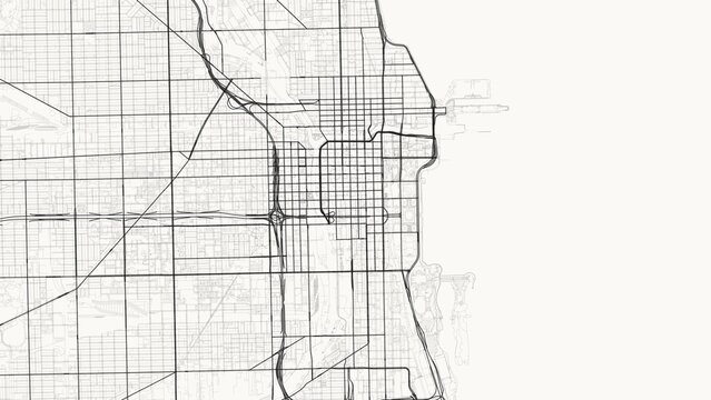 4K Minimalist Scandinavian City Street Map of Chicago, USA &mdash; High Resolution Road Network Poster