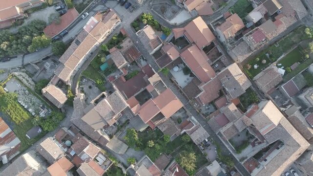 Top-Down Aerial View of Casertavecchia Medieval Village Rooftops, Italy