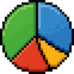Fototapeta premium Colorful pixel art vector style pie chart icon, data visualization and financial graph concept.