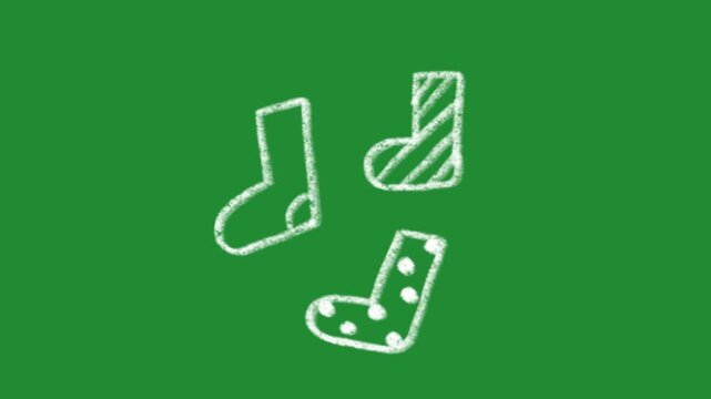 Chalk drawing Christmas socks video animation on a green screen background for holiday season project decoration