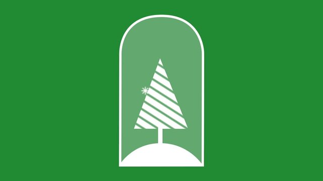 Minimal Christmas tree line art animation in dome on a green screen background for winter holiday project