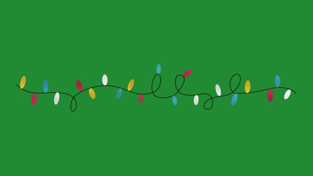 Christmas string lights garland vector graphic animation on a green screen background for holiday party decoration