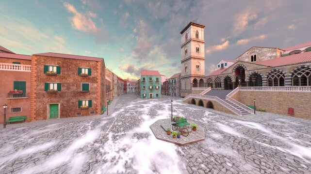 水没した都市　3DCGレンダリング