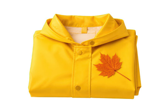 Yellow hooded raincoat folded with maple leaf