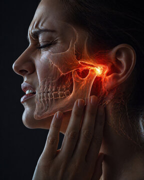 TMJ Jaw Pain Anatomy Illustration with Temporomandibular Joint Inflammation