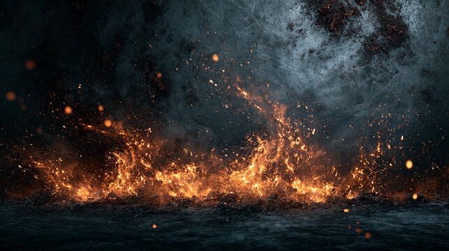 Abstract Grunge Rock Background with Dark Metal and Glowing Sparks