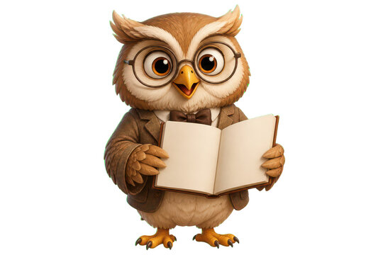 Cartoon scholar owl holding open book