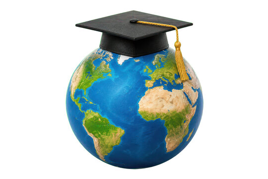 Graduation cap on globe symbolizing global education