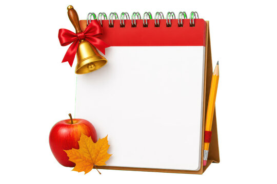 Blank spiral notepad with bell apple and pencils