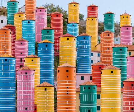 a community of tower homes; whimsical fantasy world