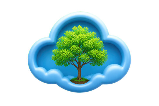 Green tree inside blue cloud shaped frame