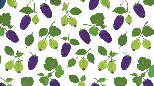 Seamless pattern with blackberries gooseberries and green leaves
