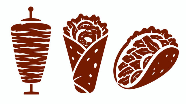 Street food icons for kebab, shawarma wrap, and taco.
