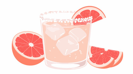 Fototapeta premium Pink grapefruit cocktail with ice and fruit slices.