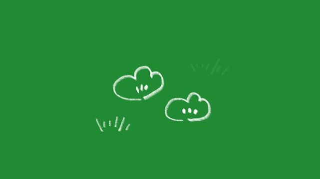 hand drawn white outline bushes and grass on green background abstract minimal doodle animation graphic design element
