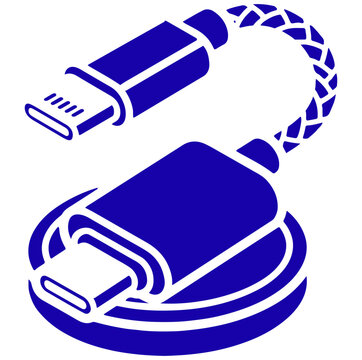 Set of modern blue usb-c charging cables and braided power cord connectors
