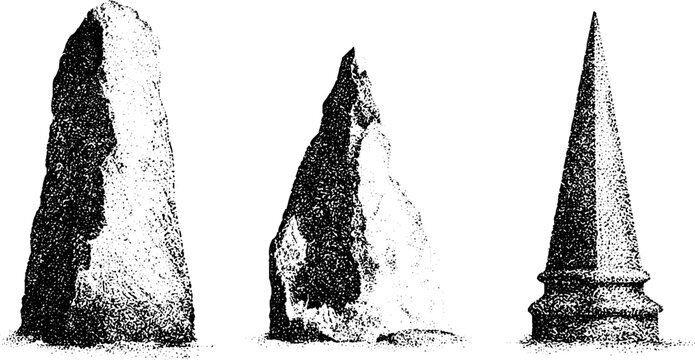 Black and white stone buttress and pinnacle architectural elements set for engraving reference background and ornamental facade study