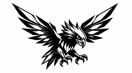 Sharp geometric eagle silhouette in a diving attack pose. © r.siti88