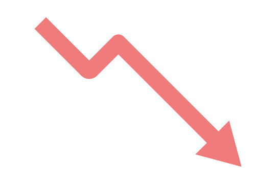 Pink down arrow chart line showing a decline or financial loss concept