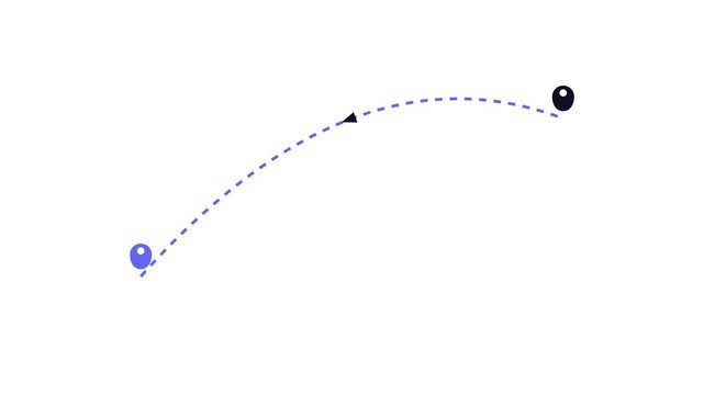 Animated dashed line showing a route between two location pins